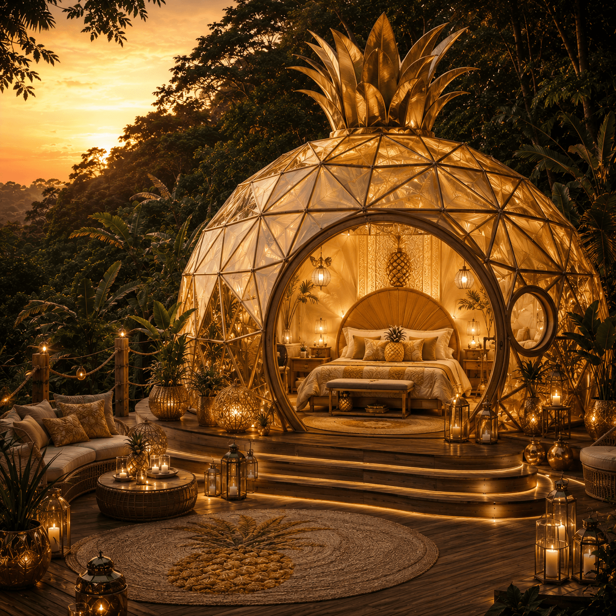Sculptural fruit dome beside the food forest